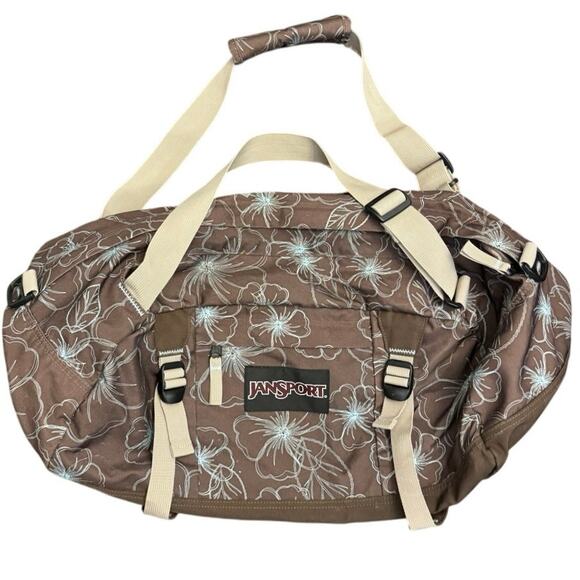JanSport Handbags - JanSport Brown Blue Hawaiian All Over Flowers Print Travel Duffle Bags